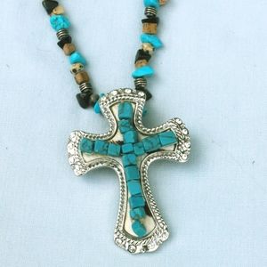 Cowgirl Bling Turquiose Cross Necklace